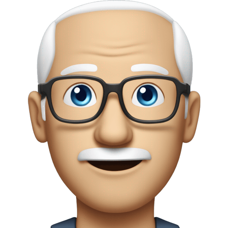 mid age man with paste square glasses, bald with white hair on sides of his gead, big ears and expression lines on bouth sides of mouth, tilted head to the side, blue eyes and no beard o mustache emoji