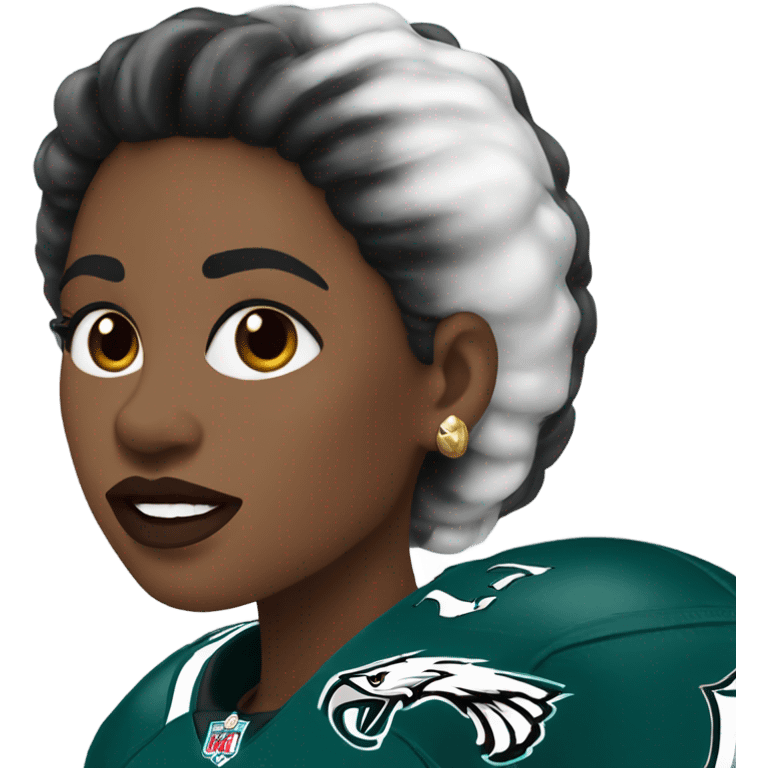  White female dark hair red lips wearing Philadelphia Eagles jersey emoji