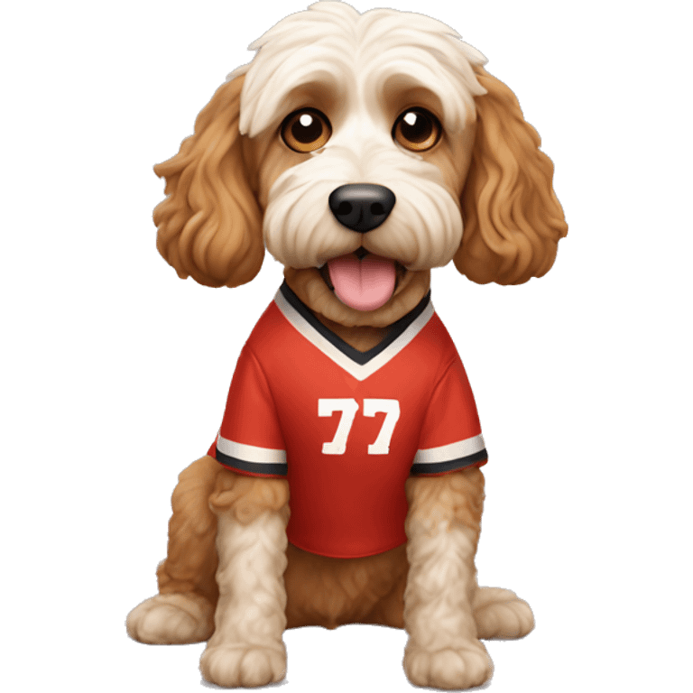 Cockapoo dog wearing chief jersey emoji