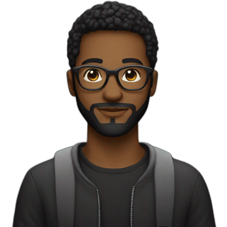 Young Black Male Programmer With Beard & Round Glasses Wearing All Black emoji