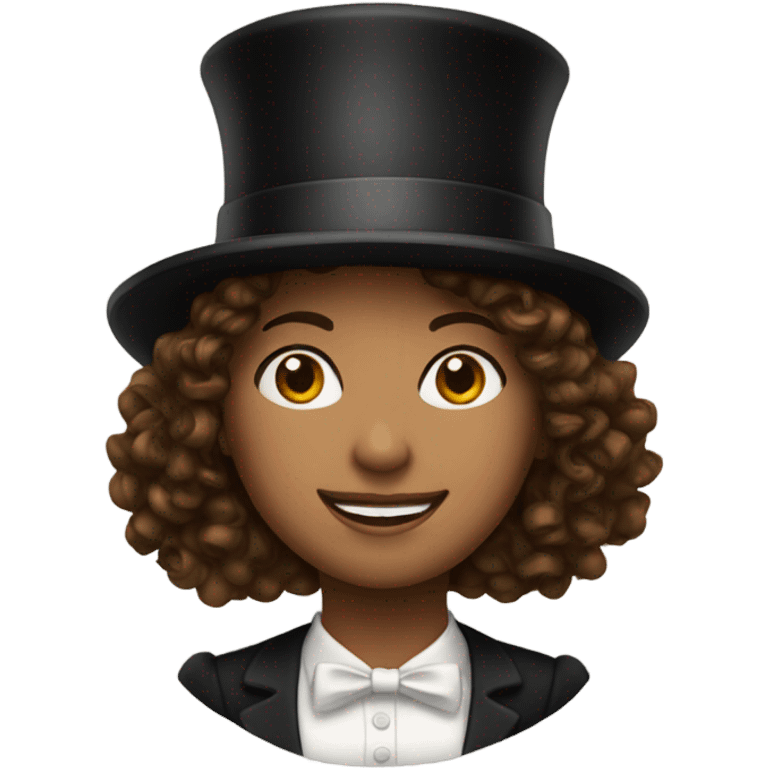 Woman with brown curly hair and top hat Circus emoji