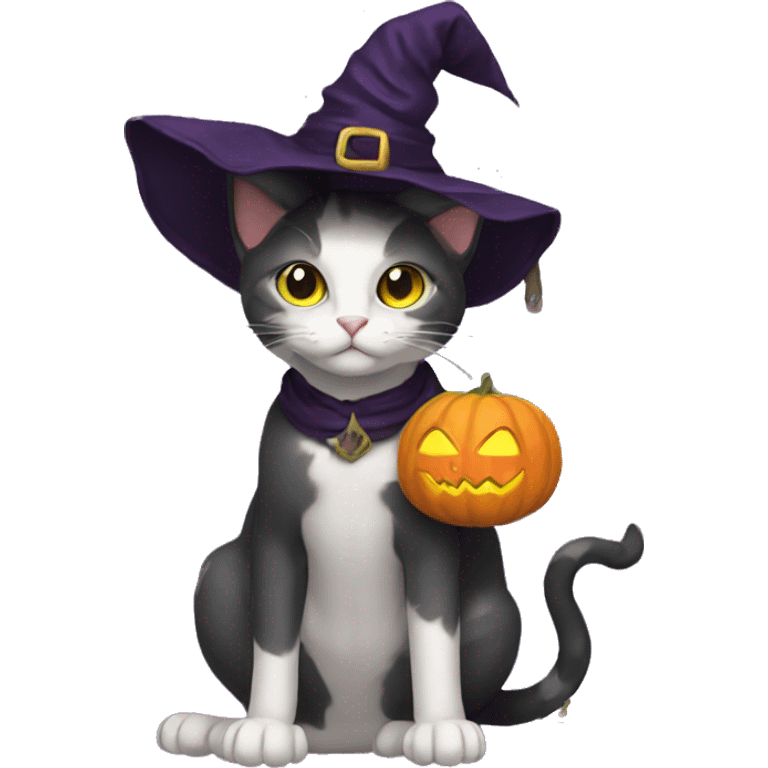 Cat wearing witch jat emoji