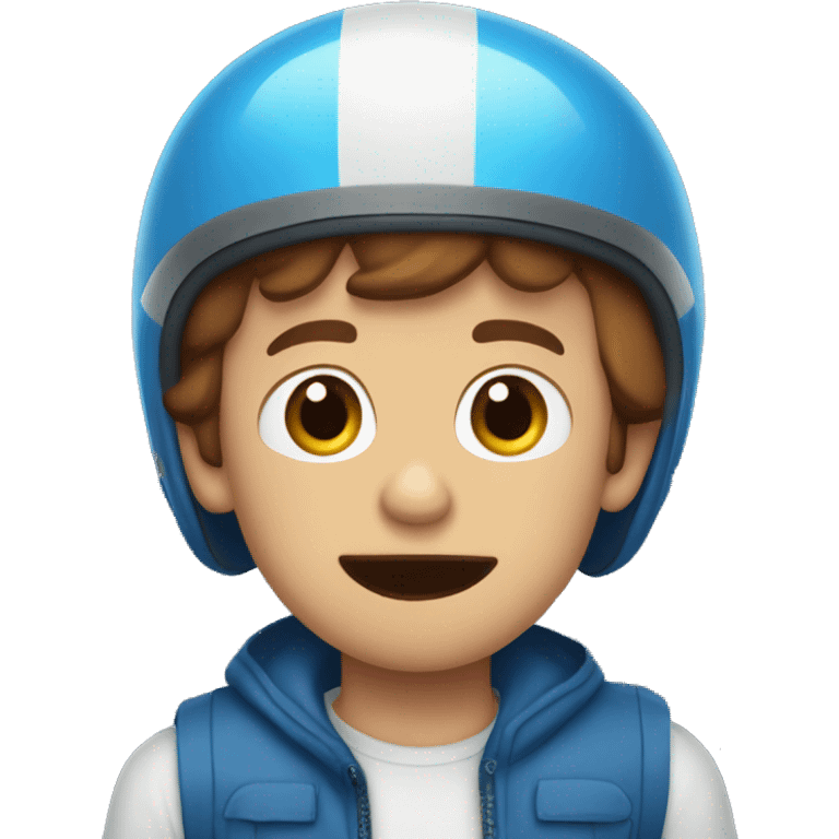 stupid boy with big blue eyes buck teeth and brown hair under his blue bicycle helmet emoji