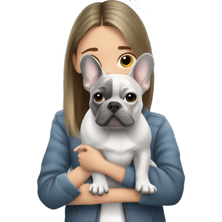 grey french bulldog with girl emoji