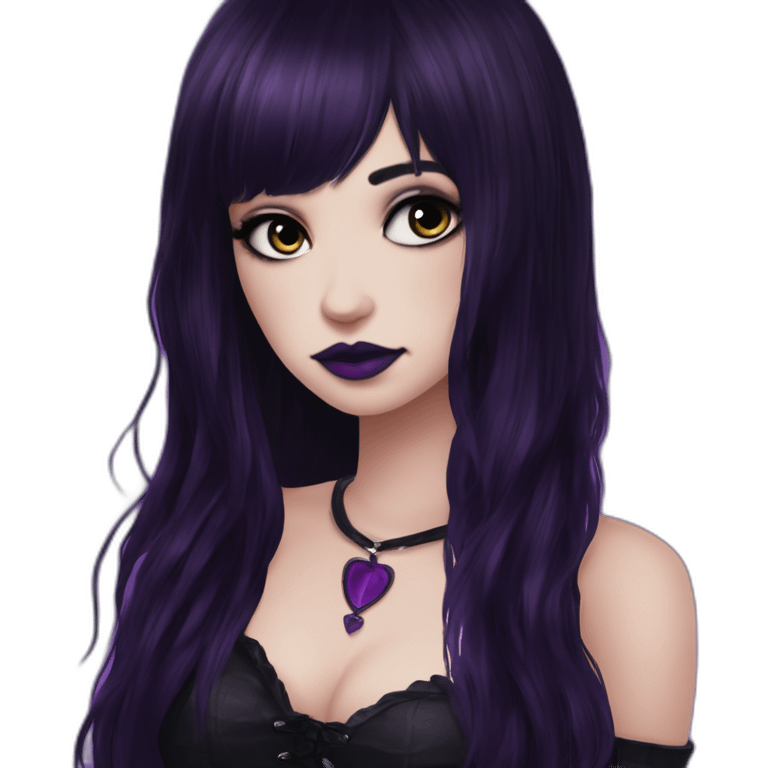 Elissabat -with bangs -long-hair-dark-plumpurple-and-black-vampire-goth-makeup-pinkeyes-romanticgothcloses emoji