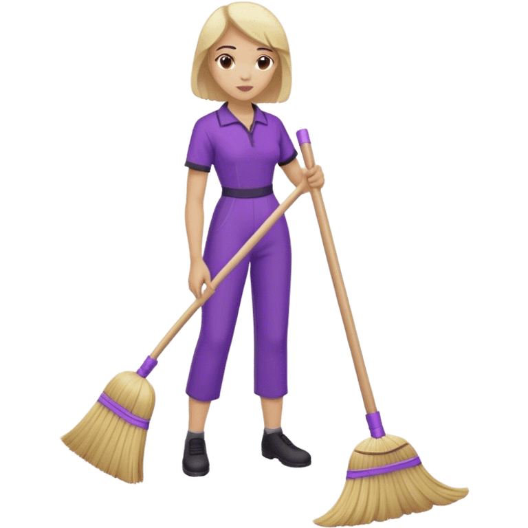 genie sweeping floor, no artifacts, no extras, two arms, one broom, purple clothing emoji