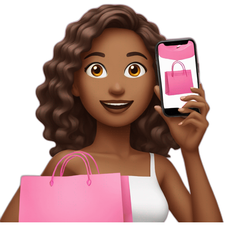 influencer taking selfie with a pink shopping bag emoji