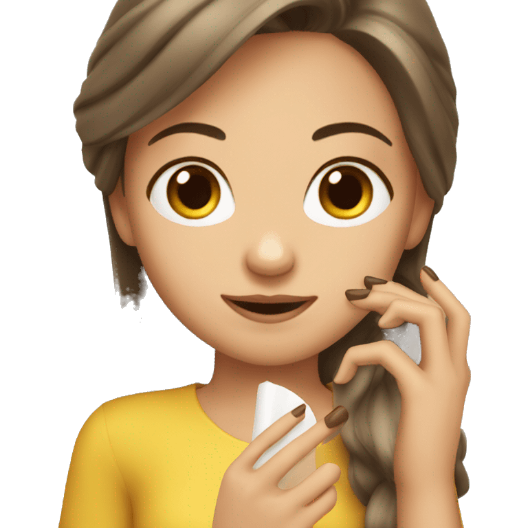 a white, brown-haired girl filing her nails emoji