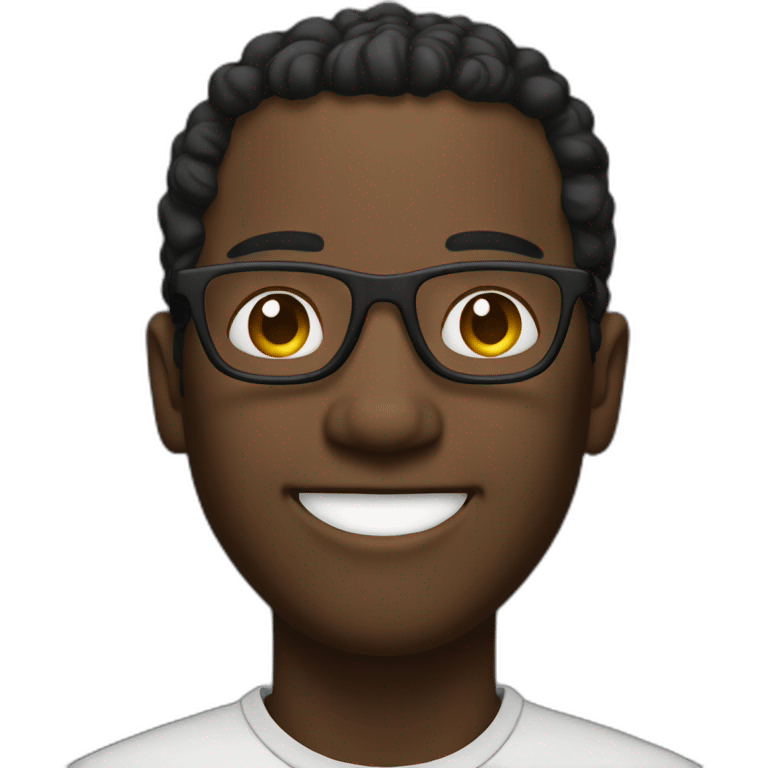 a black man with spec using macbook facing right smiling emoji