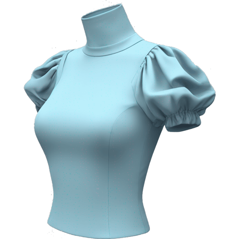 Realistic side view of an isolated pastel blue off the shoulder Short High neck sleeve blouse with shoulder straps. emoji