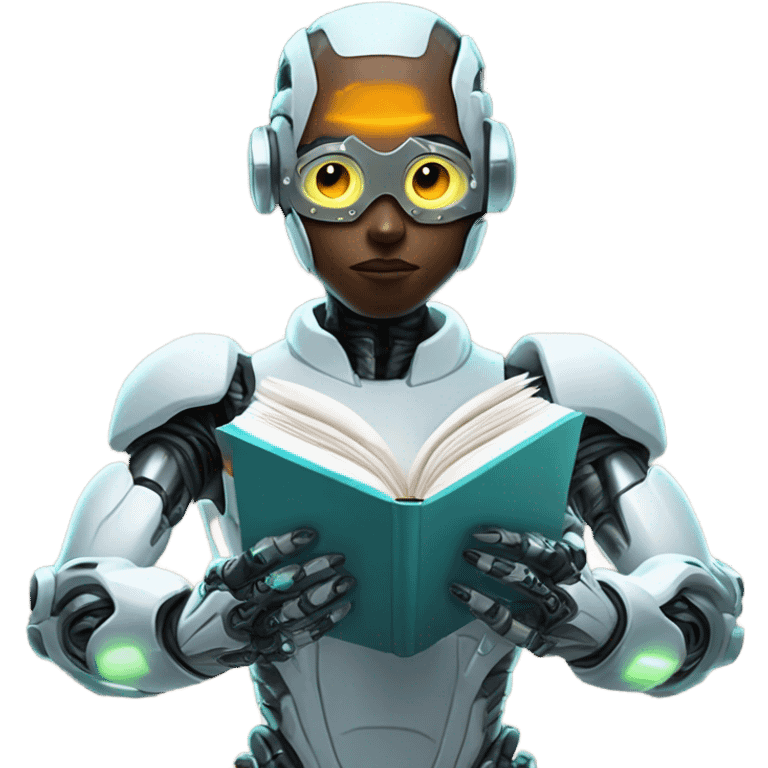 Cool cyborg reading book emoji