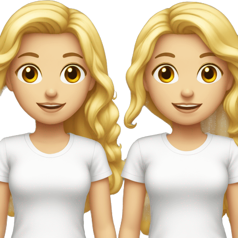 two caucasian girls wearing white t-shirts emoji