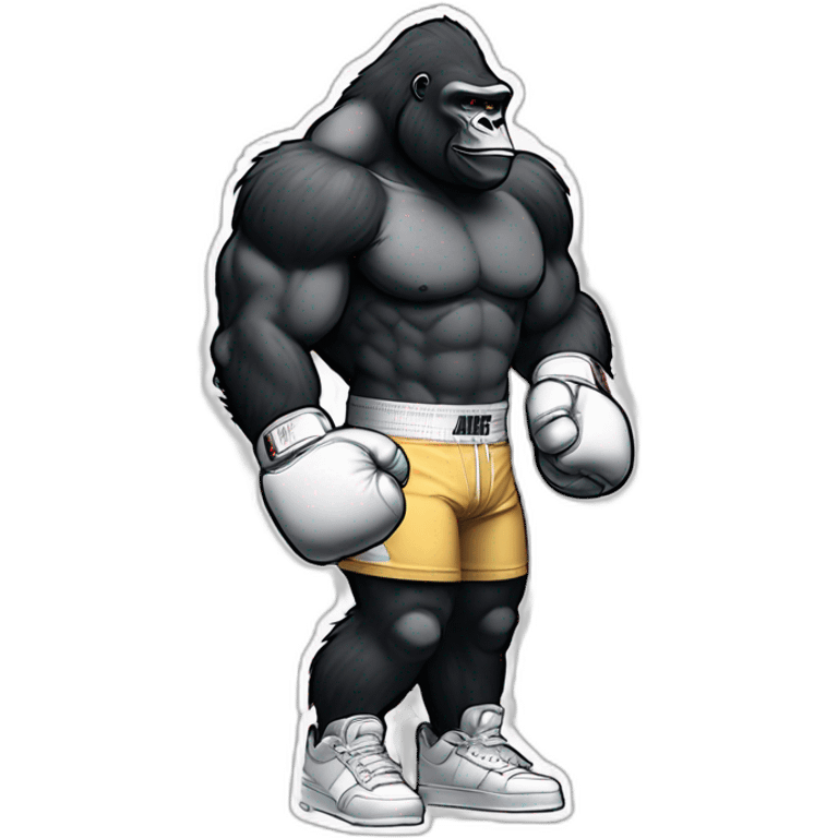 Manga-style arched back gorilla with boxing gloves and white nike "air force one". emoji