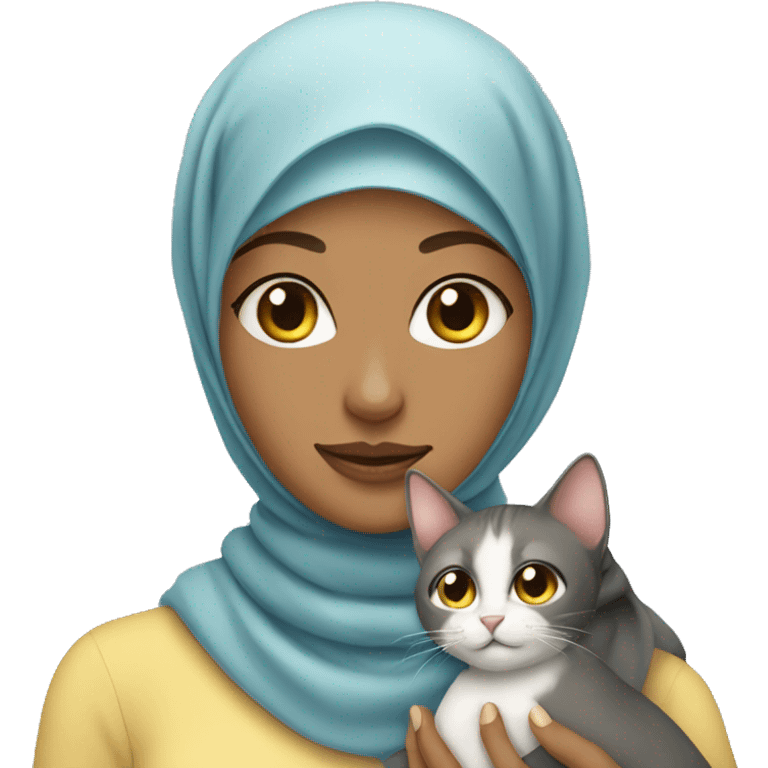 pretty woman with hijab holding a cat emoji