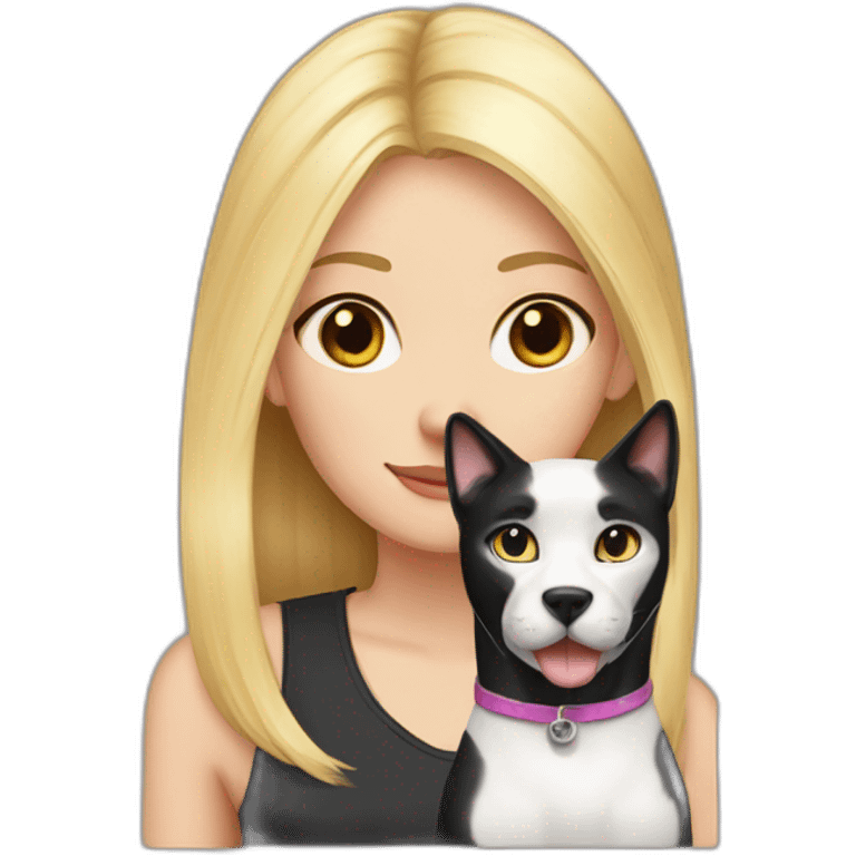 Blond girl and black and white cat and labrador emoji