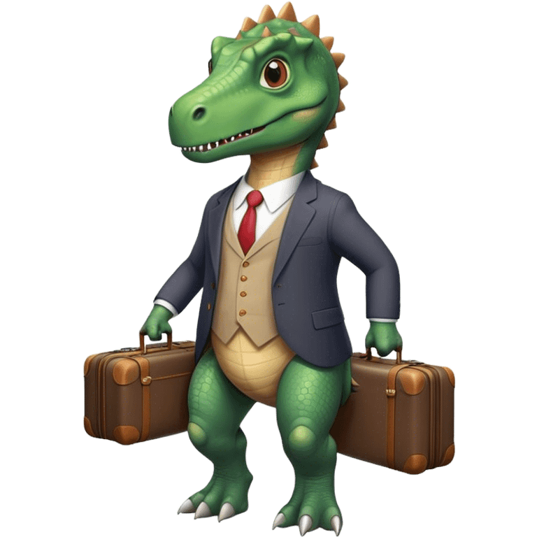 office Dinosaur in a suit, a huge luggage full of papers, trip emoji