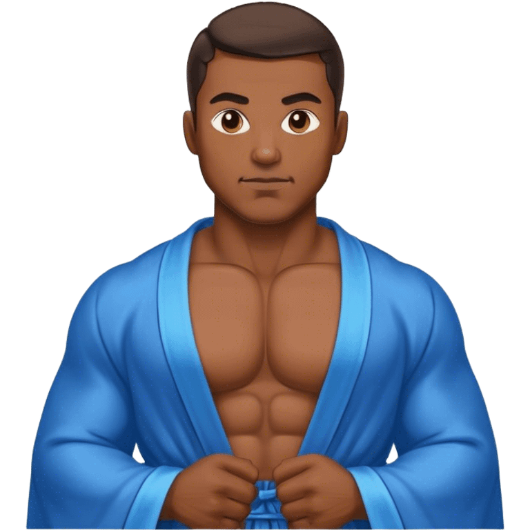 muscular man body silk blue robe model emoji