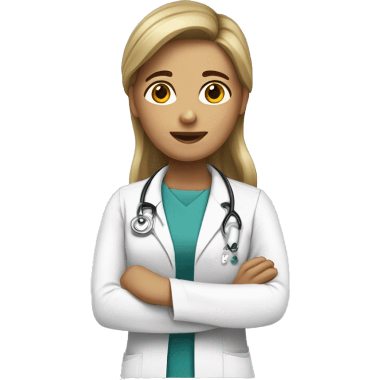 doctora con guardapolvo blanco, con pelo recogido de color rubio emoji