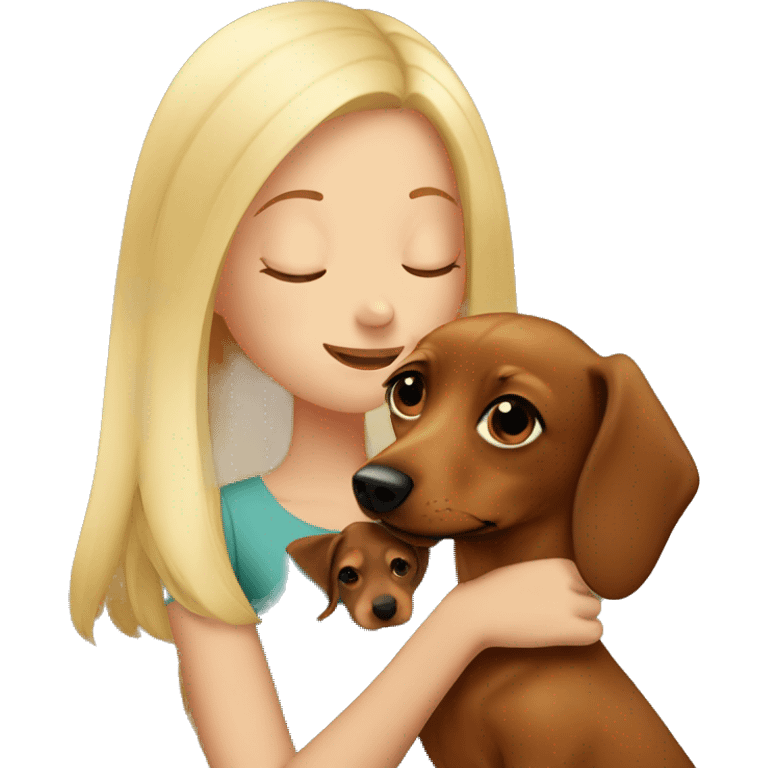 blonde girl kissing brown dachshund emoji