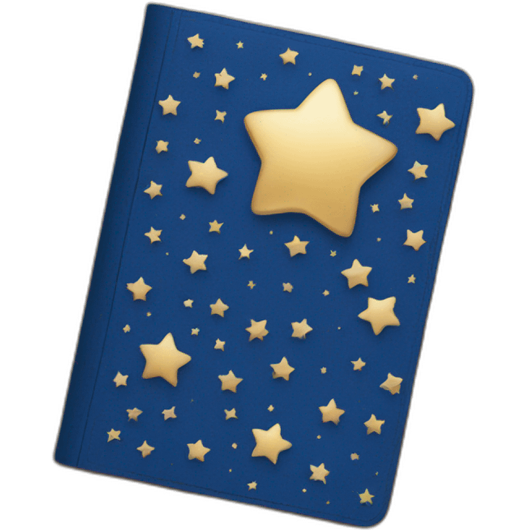 blue journal with cover full of stars emoji