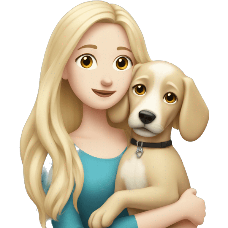 pretty woman with pale skin, very long blonde hair hugging a dog emoji