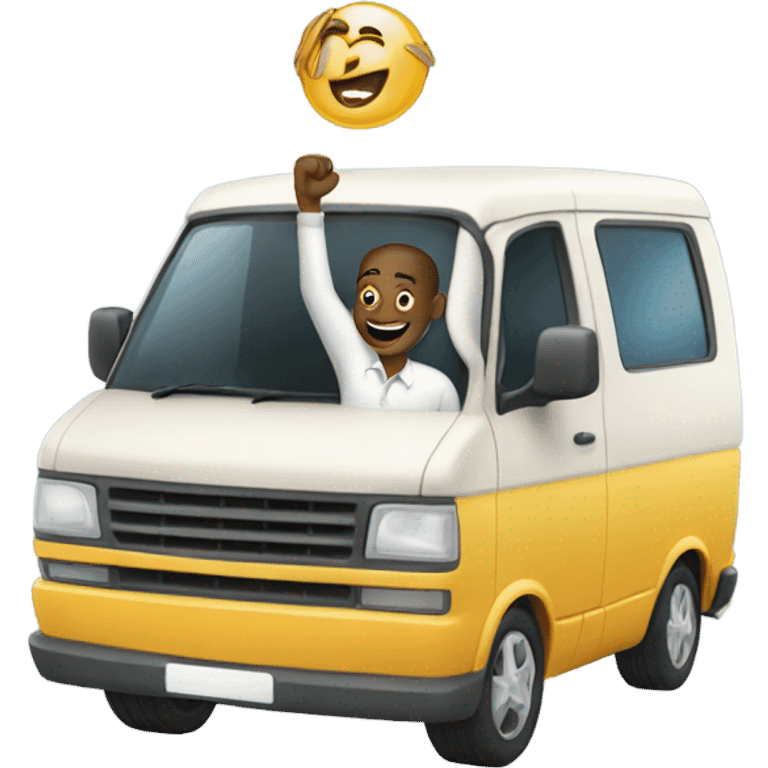 A man in a van waving in San Juan PR emoji