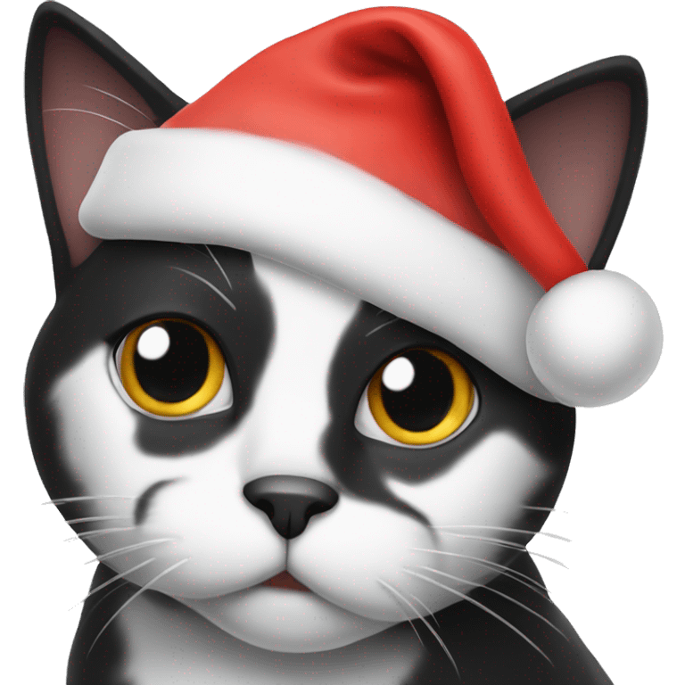 Black and white cat wearing Santa hat emoji