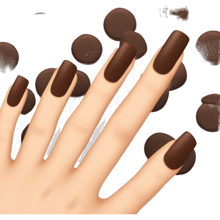 manicure with dark brown square nails emoji