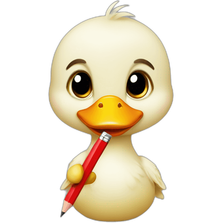 a baby duck holding a red pencil emoji