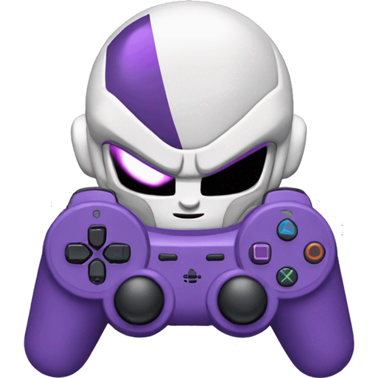 Purple Frieza holding a ps5 controller, iOS style emoji  emoji