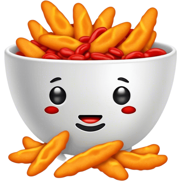 hot cheetos in a bowl with lime and hot sauce  emoji