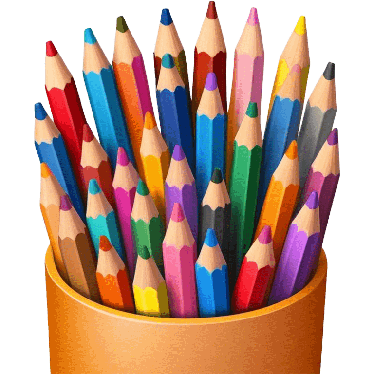 Cinematic Realistic image of a set of finely sharpened colouring pencils arranged neatly on crisp paper, rendered with vibrant hues and detailed pencil textures, illuminated by soft, creative lighting that captures the spirit of artistic expression emoji