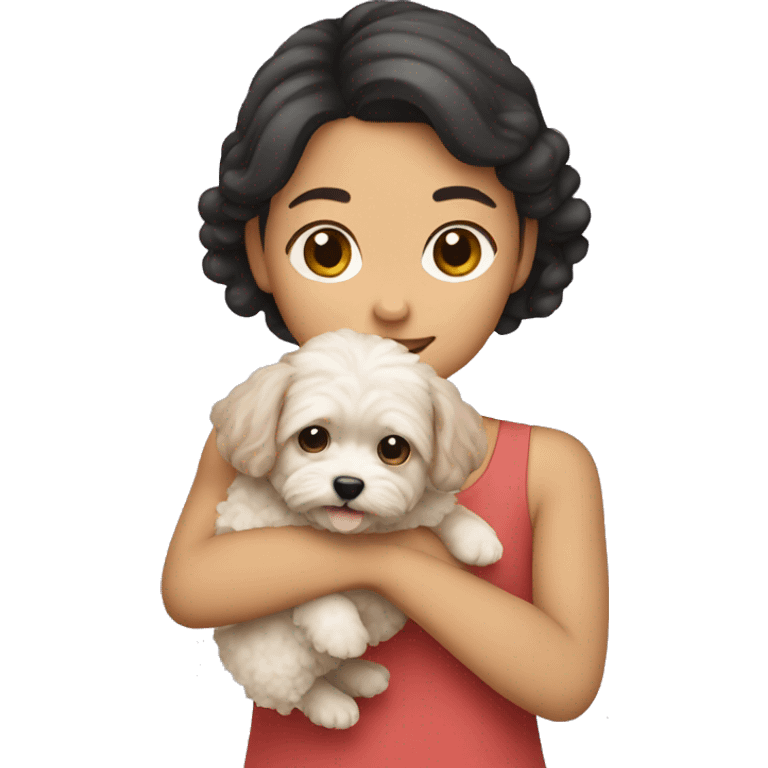 Asian girl holding maltipoo dog emoji