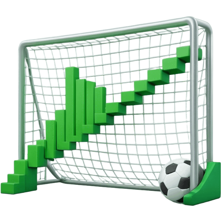 Cinematic realistic green 3d growing bar graph in a soccer goal emoji