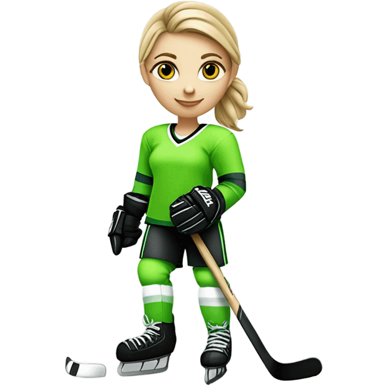 White Girl ice Hockey player neon green emoji