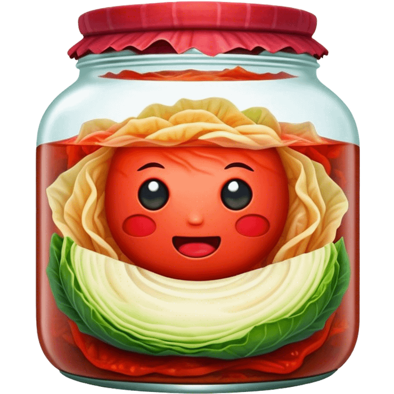 Kimchi Cinematic Realistic Kimchi Dish Emoji, depicted as spicy, fermented cabbage with vibrant red hues neatly served in a traditional jar, rendered with dynamic textures and bold, appetizing lighting. emoji