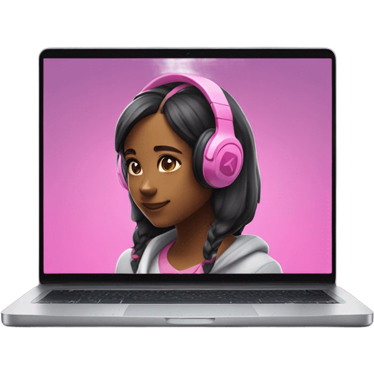 a girl playing fortnite with pink headphones  emoji