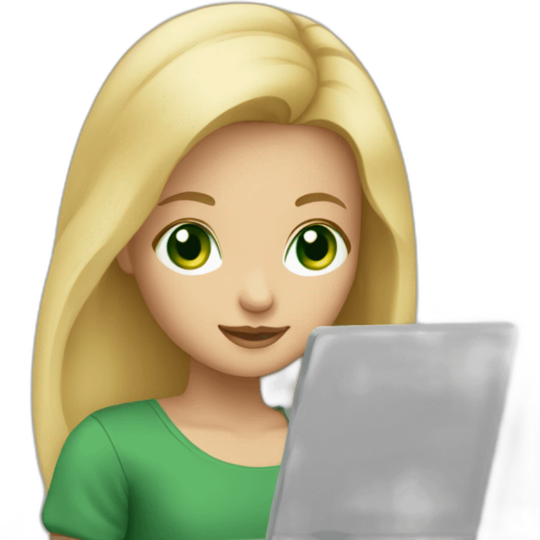 Girl blond with laptop with green eyes emoji