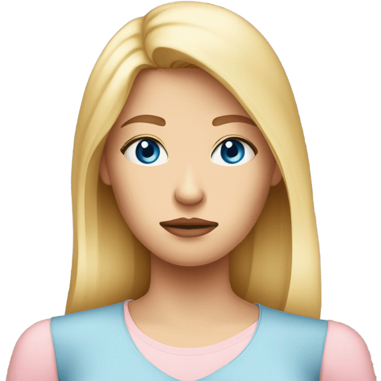 sad emotion. blonde woman. blue eyes. light pink shirt emoji