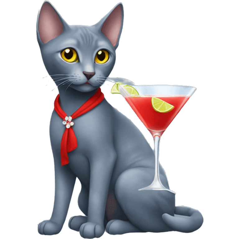 Russian blue cat wearing a red bikini drinking a martini emoji