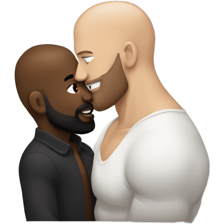 White brunette kissing muscular black bald man with beard emoji