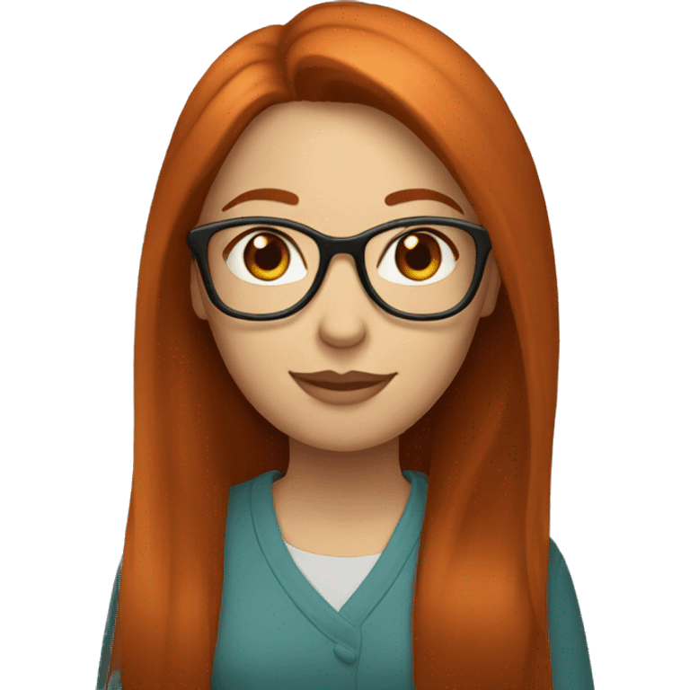 redhead woman with long straight hair and glasses emoji