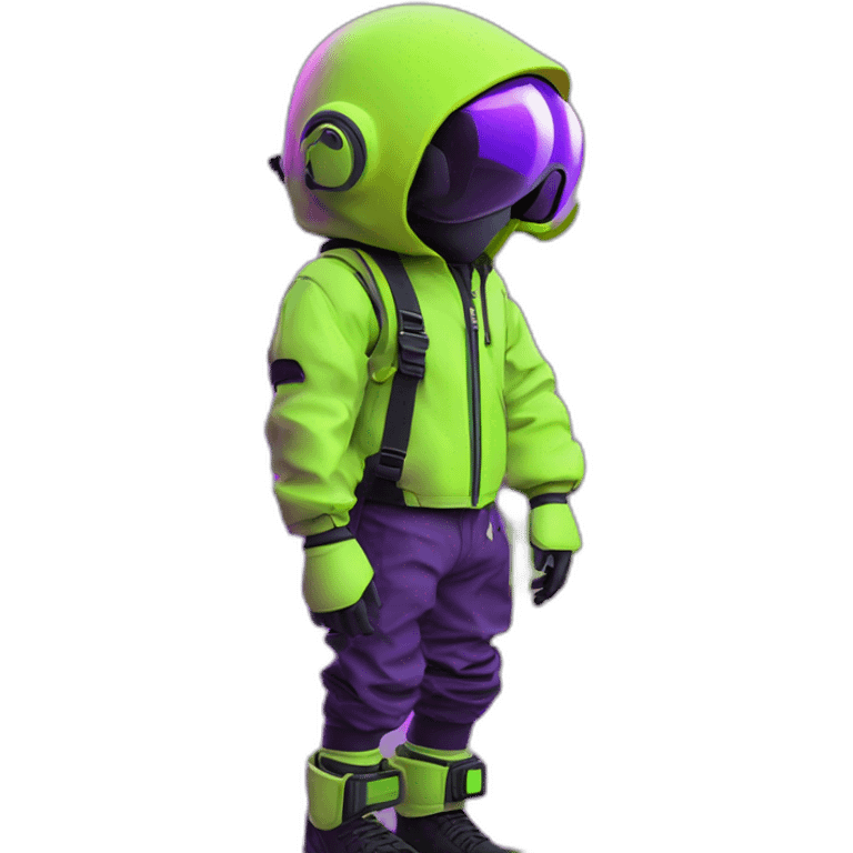 Ants 3D color lemon green and purple neon streetwear cybertech smart Futuristic cyber AR/VR point from him up doing a moonwalker emoji