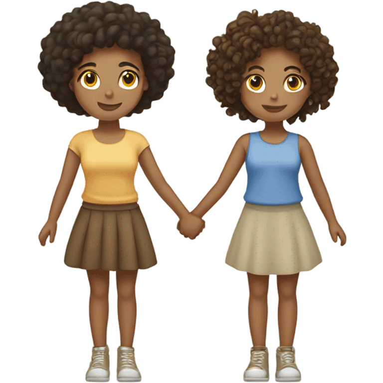 Full body, Two girls holding hands light skin  one  with a curly bun and one  with curly hair emoji