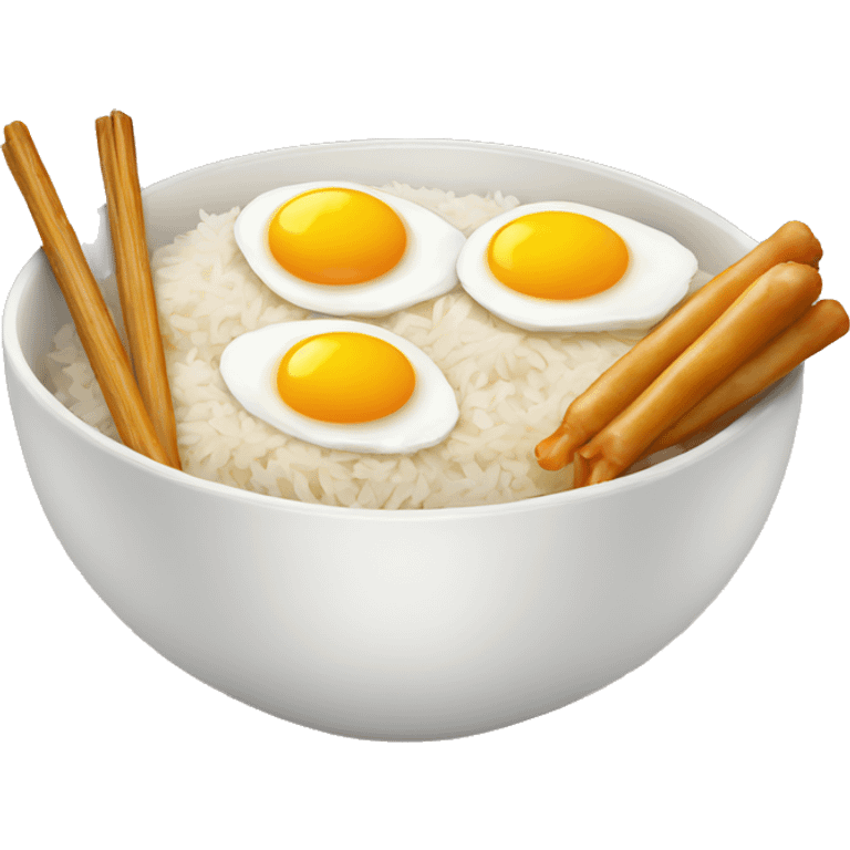 a bowl of rice with two eggs and two chicken drumstick on top emoji