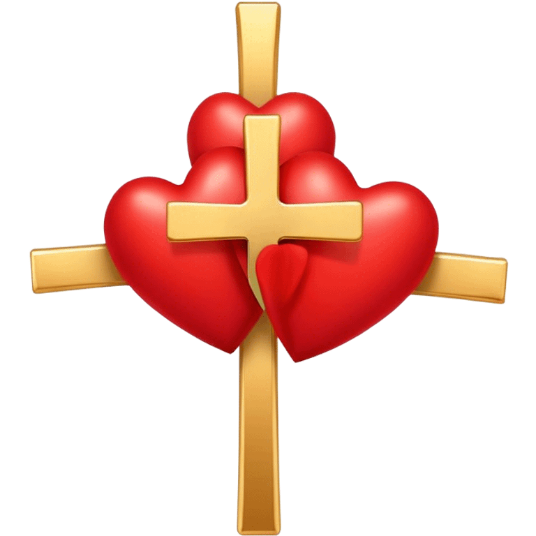 Two red  hearts connected by one simple gold cross  emoji