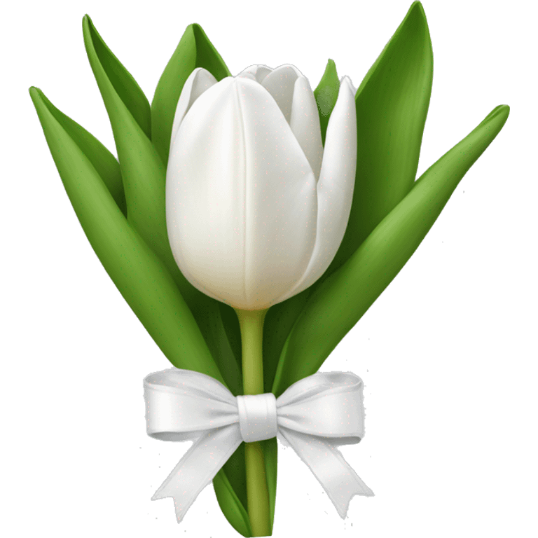 white tulip bouquet  with a white bow emoji