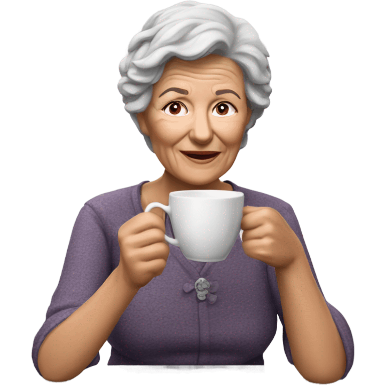 3d hyper realistic senior woman drinking a cup of tea  emoji