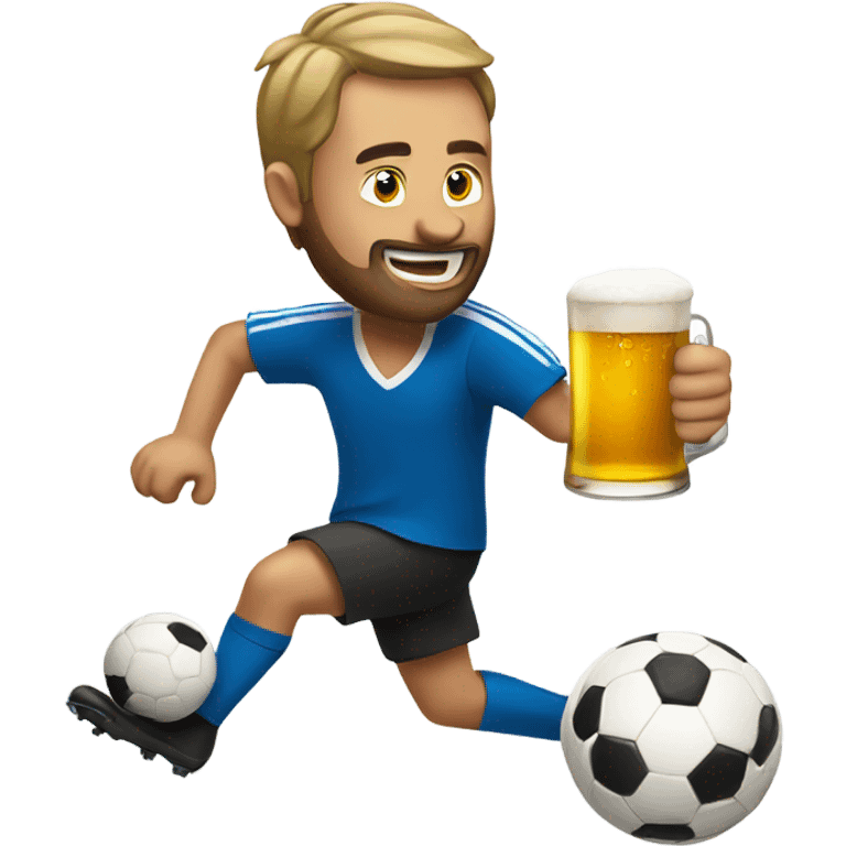 Man with beer playing soccer emoji