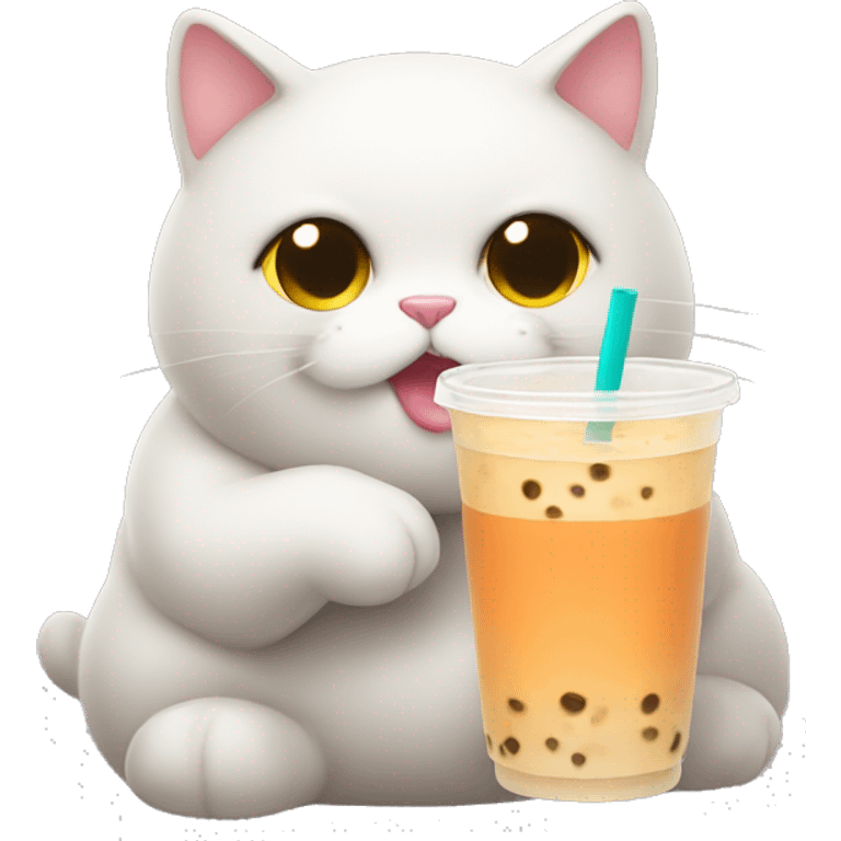 Fat cat drinking bubble tea emoji